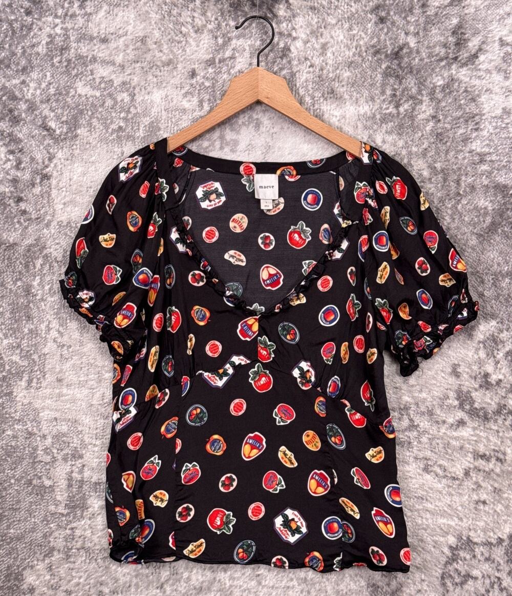 Anthropologie Top Large Womens Maeve Tomato Print Puff Sleeve Blouse